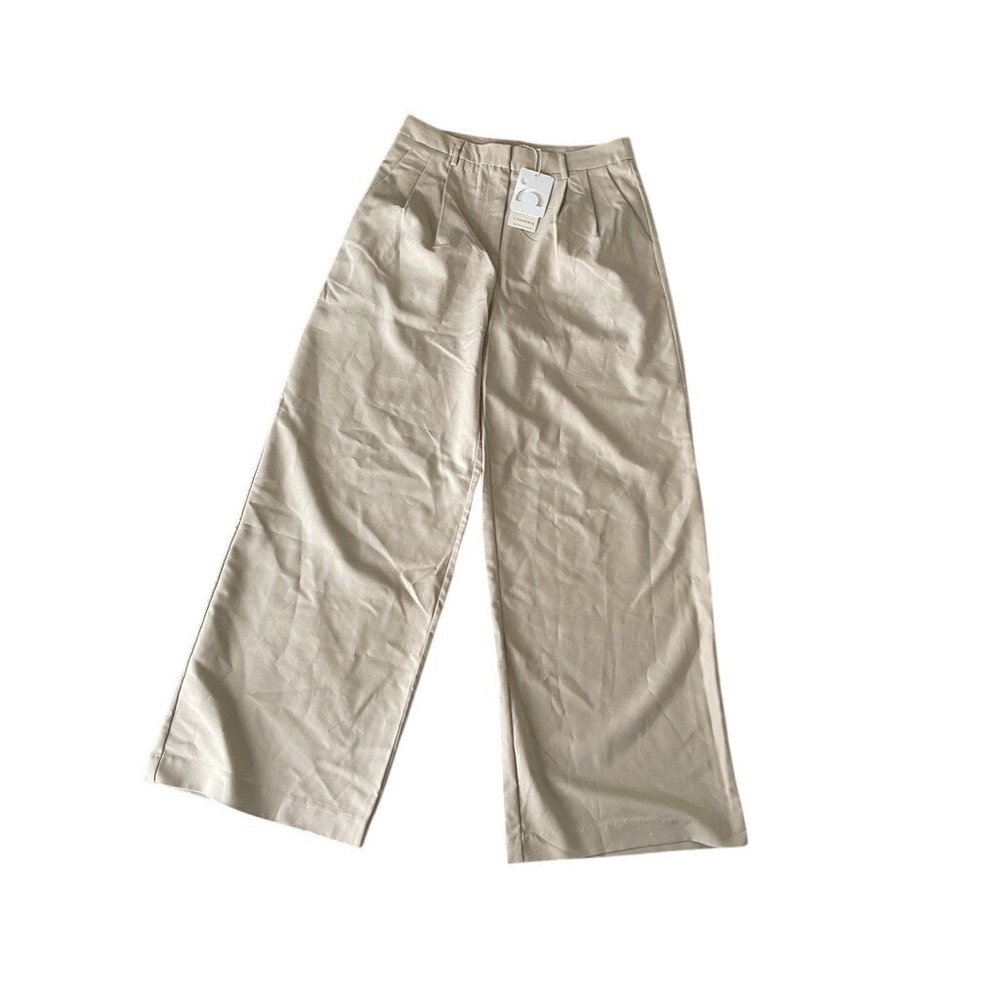 Commense Women's Solid Neutral Beige Wide Leg Pants Without Belt ‎ Size Medium